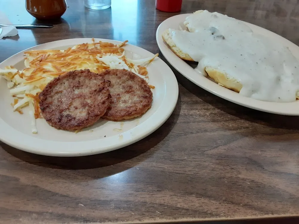 Biscuits and Sausage Gravy Hash Browns an Sausage Patties